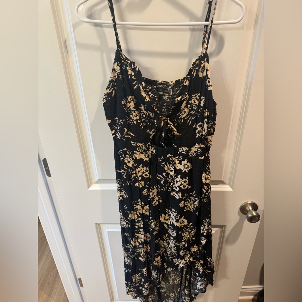 Justify Black and Cream Floral Hi-Low Dress